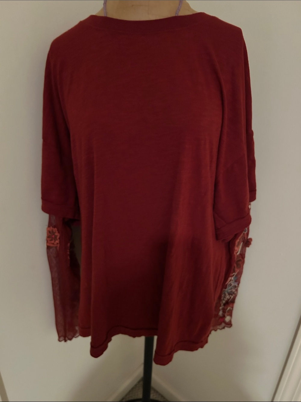 Free People Burgundy Lace-Inset Tunic